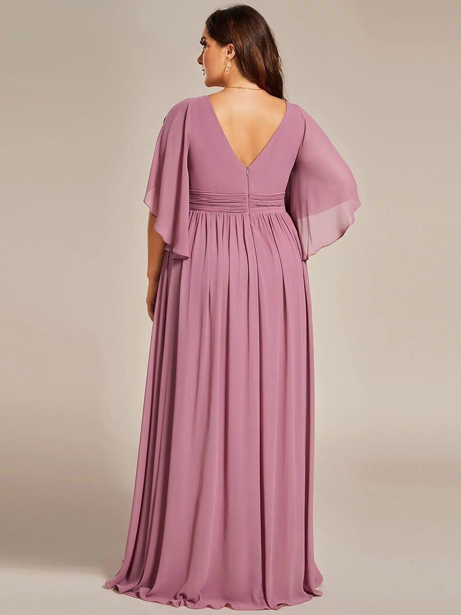 Chiffon A-Line Half Sleeves High Slit Bridesmaid Dress #color_Purple Orchid