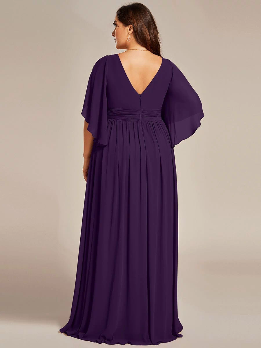 Chiffon A-Line Half Sleeves High Slit Bridesmaid Dress #color_Dark Purple