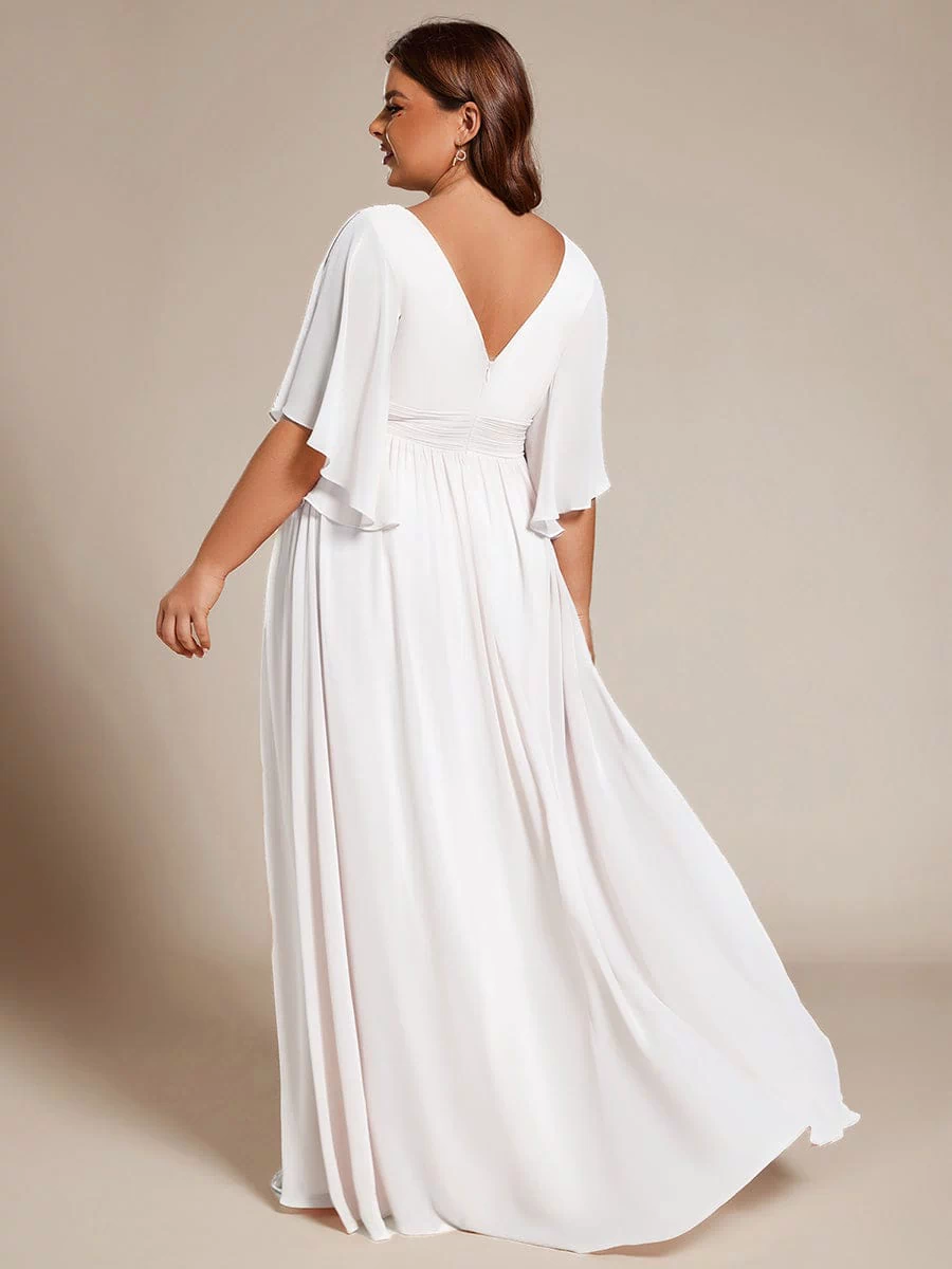 Chiffon A-Line Half Sleeves High Slit Bridesmaid Dress #color_White