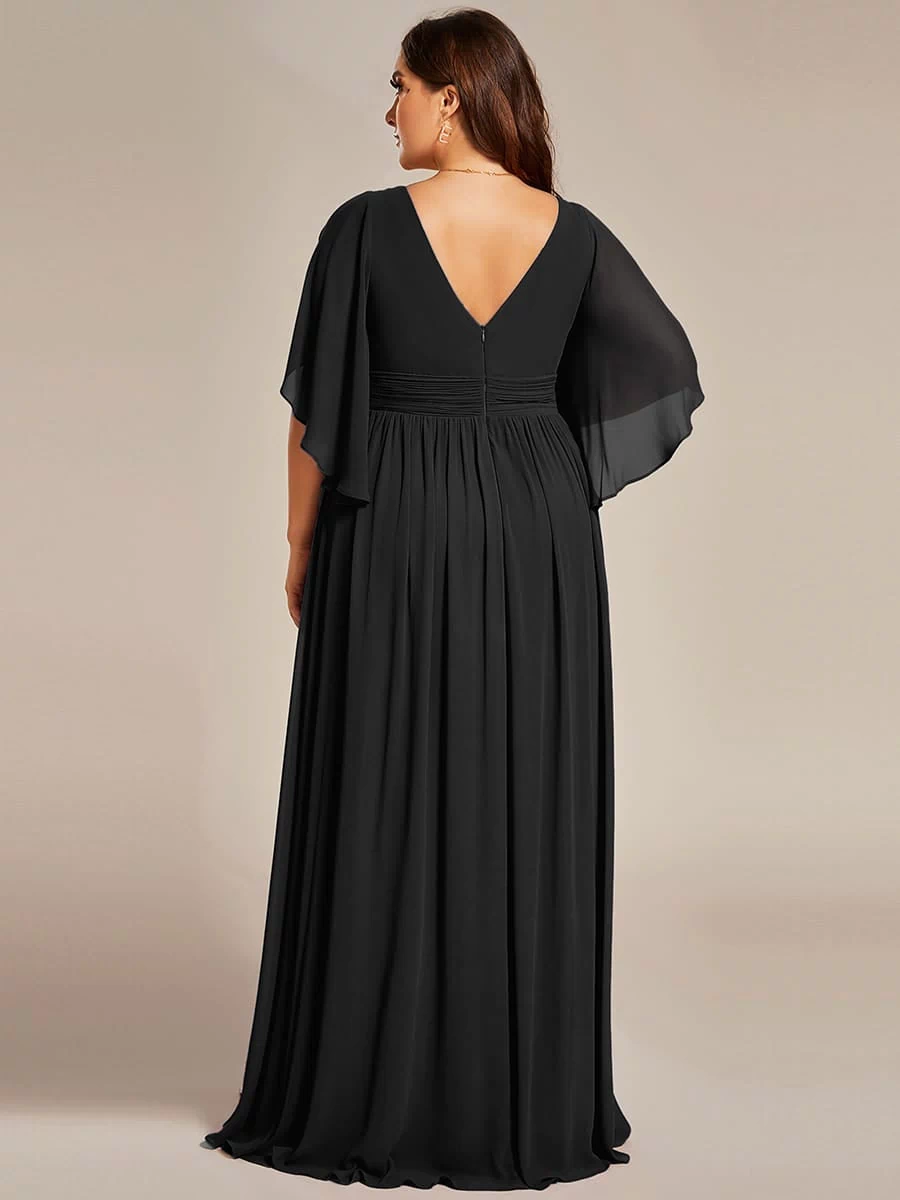 Chiffon A-Line Half Sleeves High Slit Bridesmaid Dress #color_Black