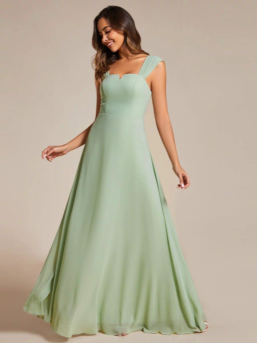Chiffon High-Waisted Square Neck Sleeveless Bridesmaid Dress #color_Mint Green