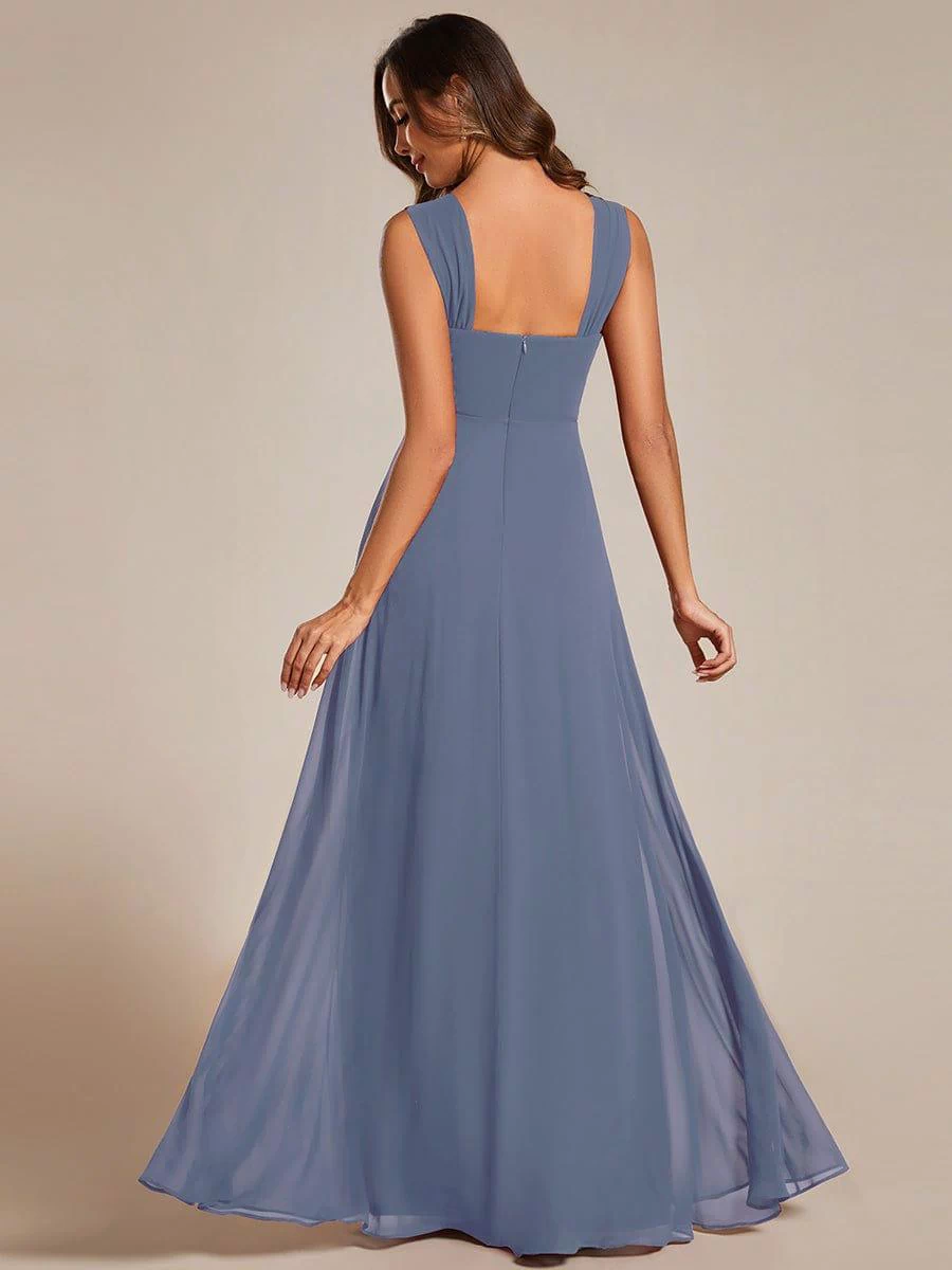 Chiffon High-Waisted Square Neck Sleeveless Bridesmaid Dress #color_Dusty Blue