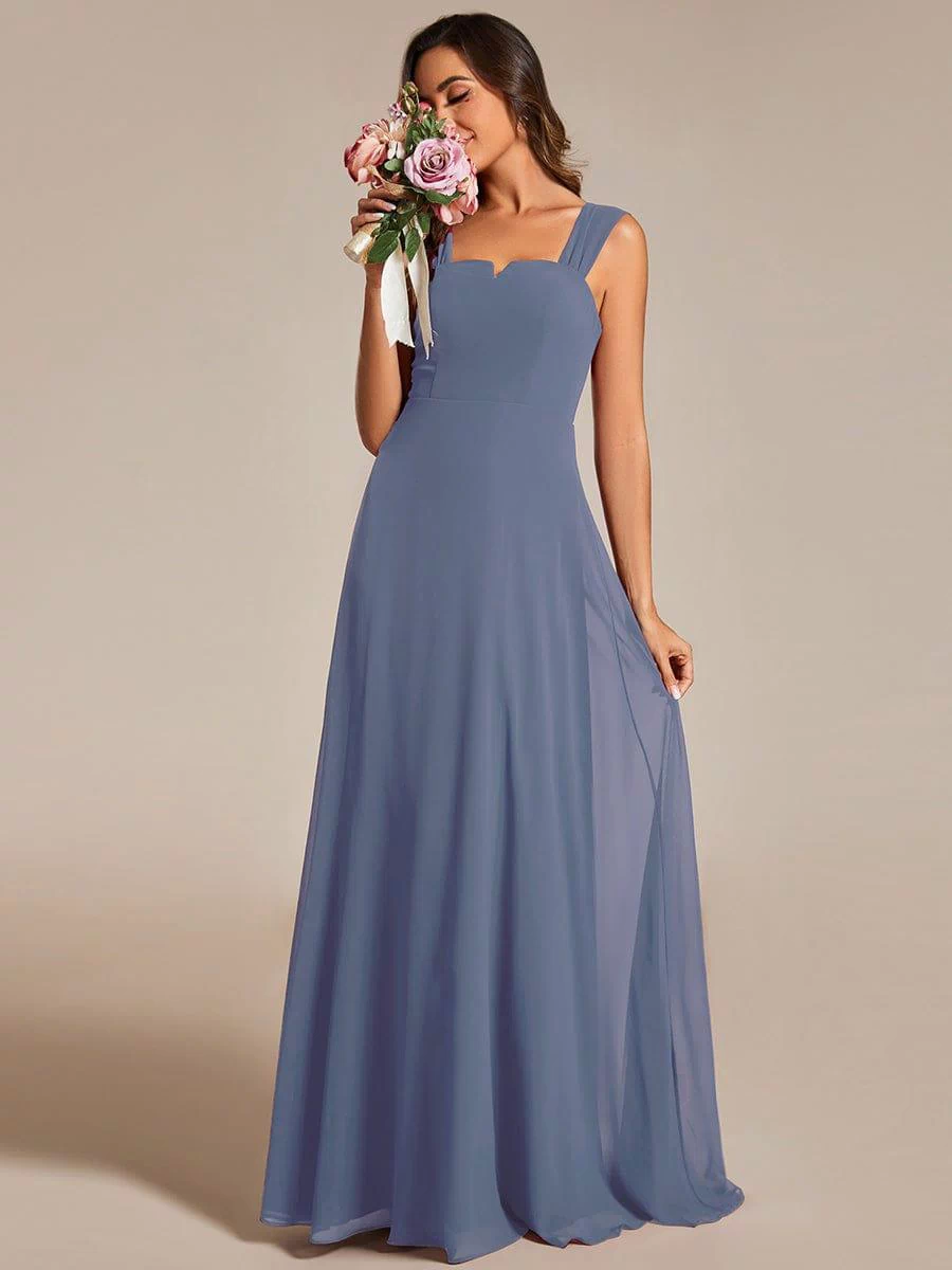 Chiffon High-Waisted Square Neck Sleeveless Bridesmaid Dress #color_Dusty Blue