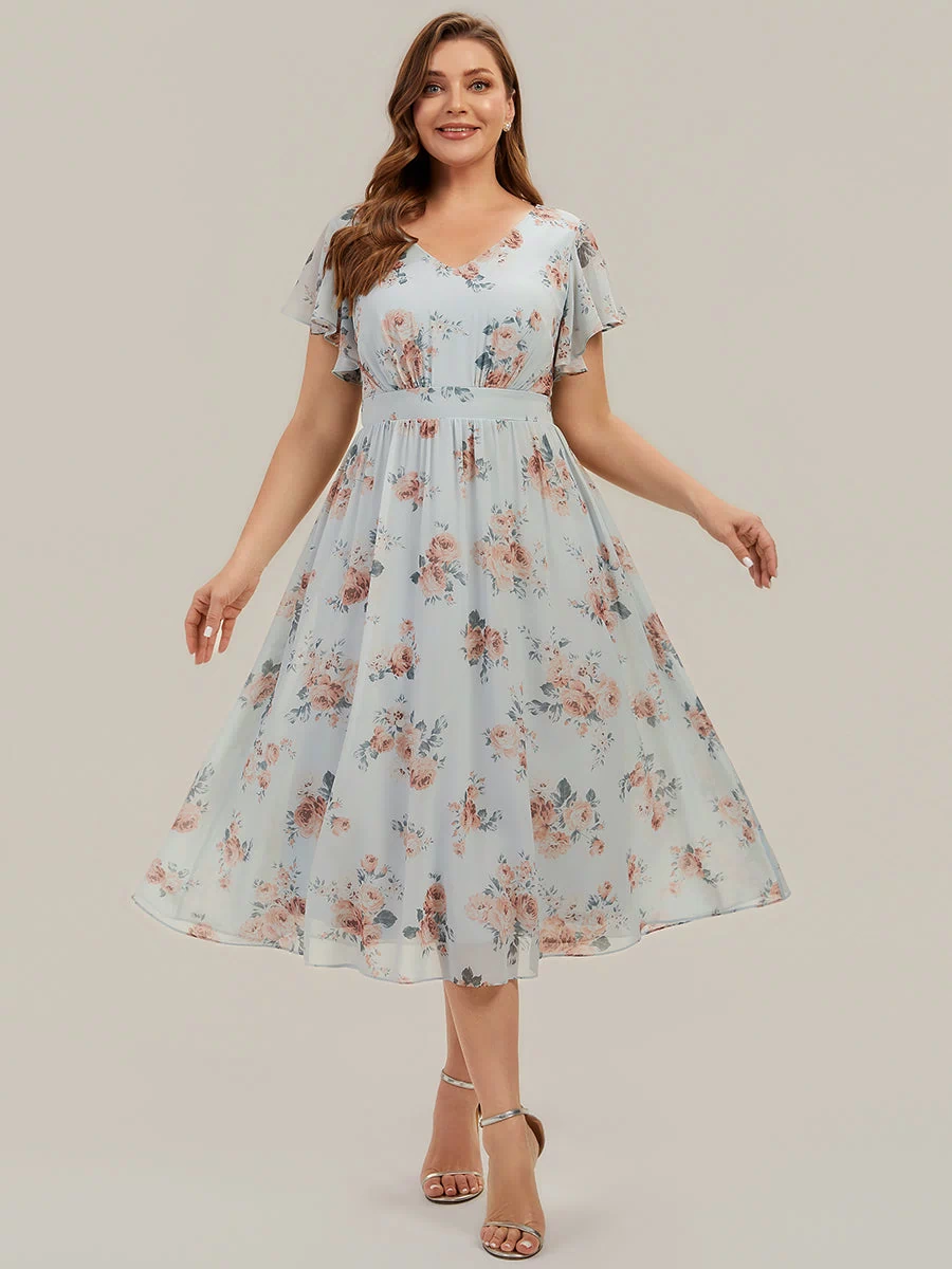 Chiffon Ruffle Sleeve A-Line Wedding Guest Dress #color_Amber Bloom