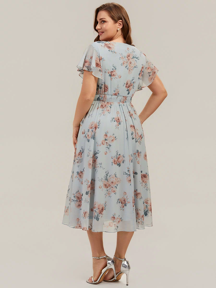 Chiffon Ruffle Sleeve A-Line Wedding Guest Dress #color_Amber Bloom