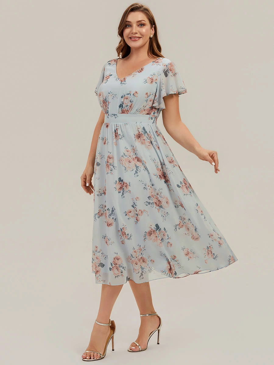 Chiffon Ruffle Sleeve A-Line Wedding Guest Dress #color_Amber Bloom