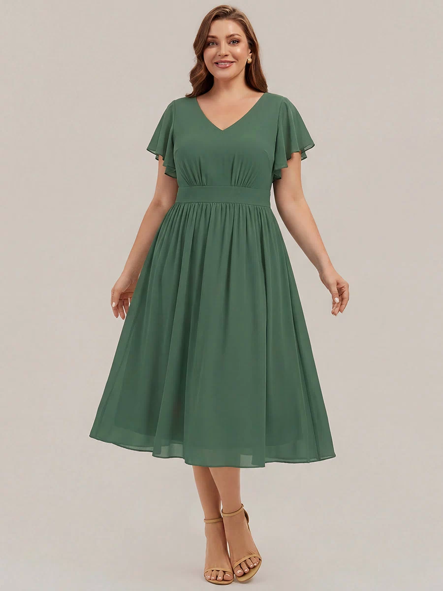 Chiffon Ruffle Sleeve A-Line Wedding Guest Dress #color_Eucalyptus