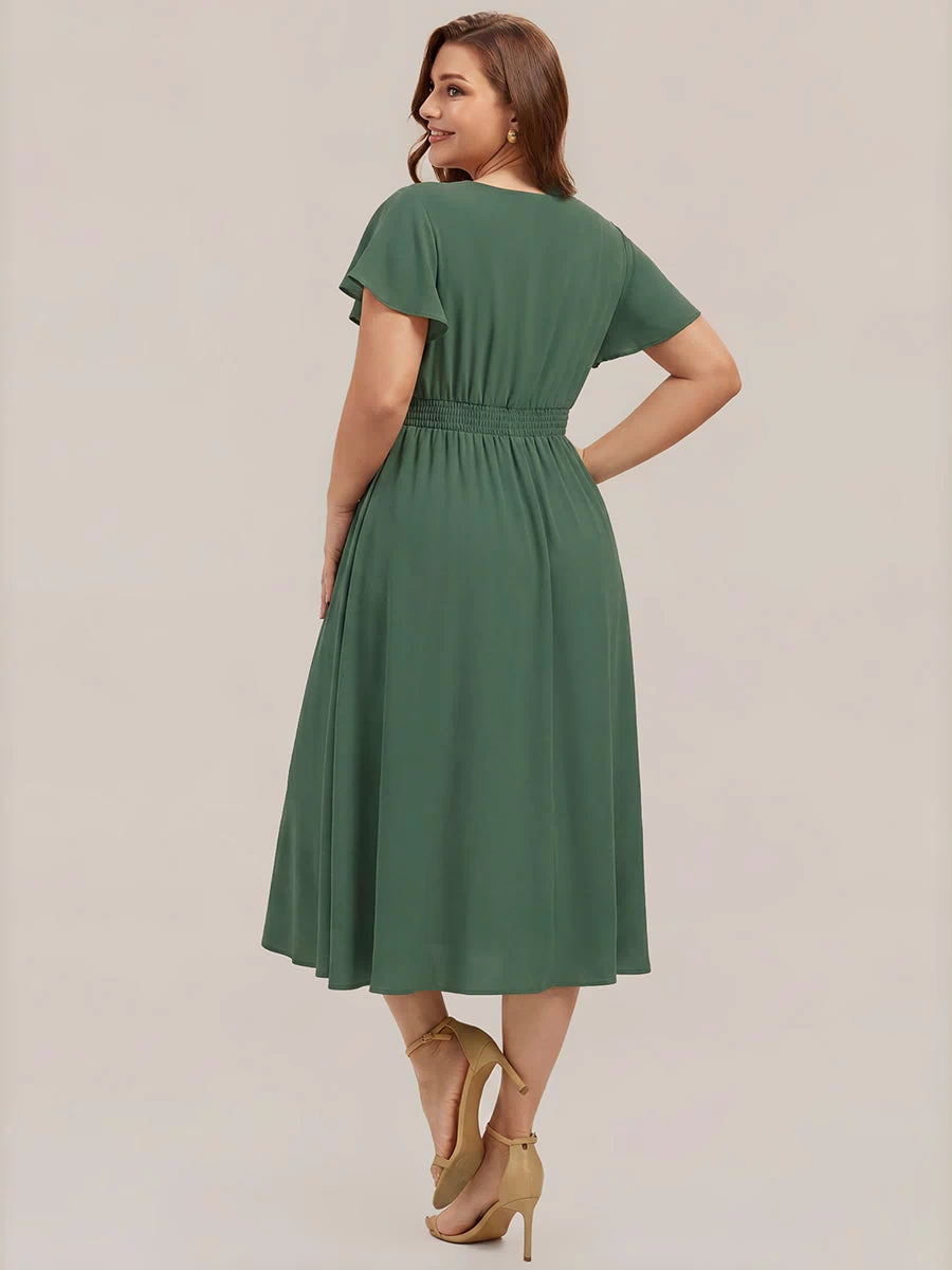 Chiffon Ruffle Sleeve A-Line Wedding Guest Dress #color_Eucalyptus