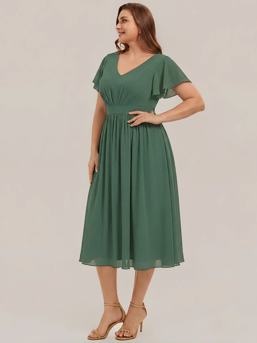 Chiffon Ruffle Sleeve A-Line Wedding Guest Dress #color_Eucalyptus