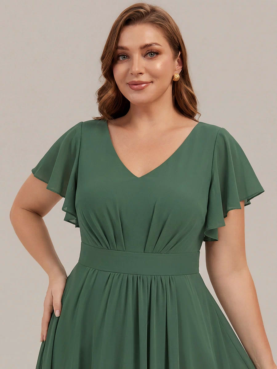Chiffon Ruffle Sleeve A-Line Wedding Guest Dress #color_Eucalyptus