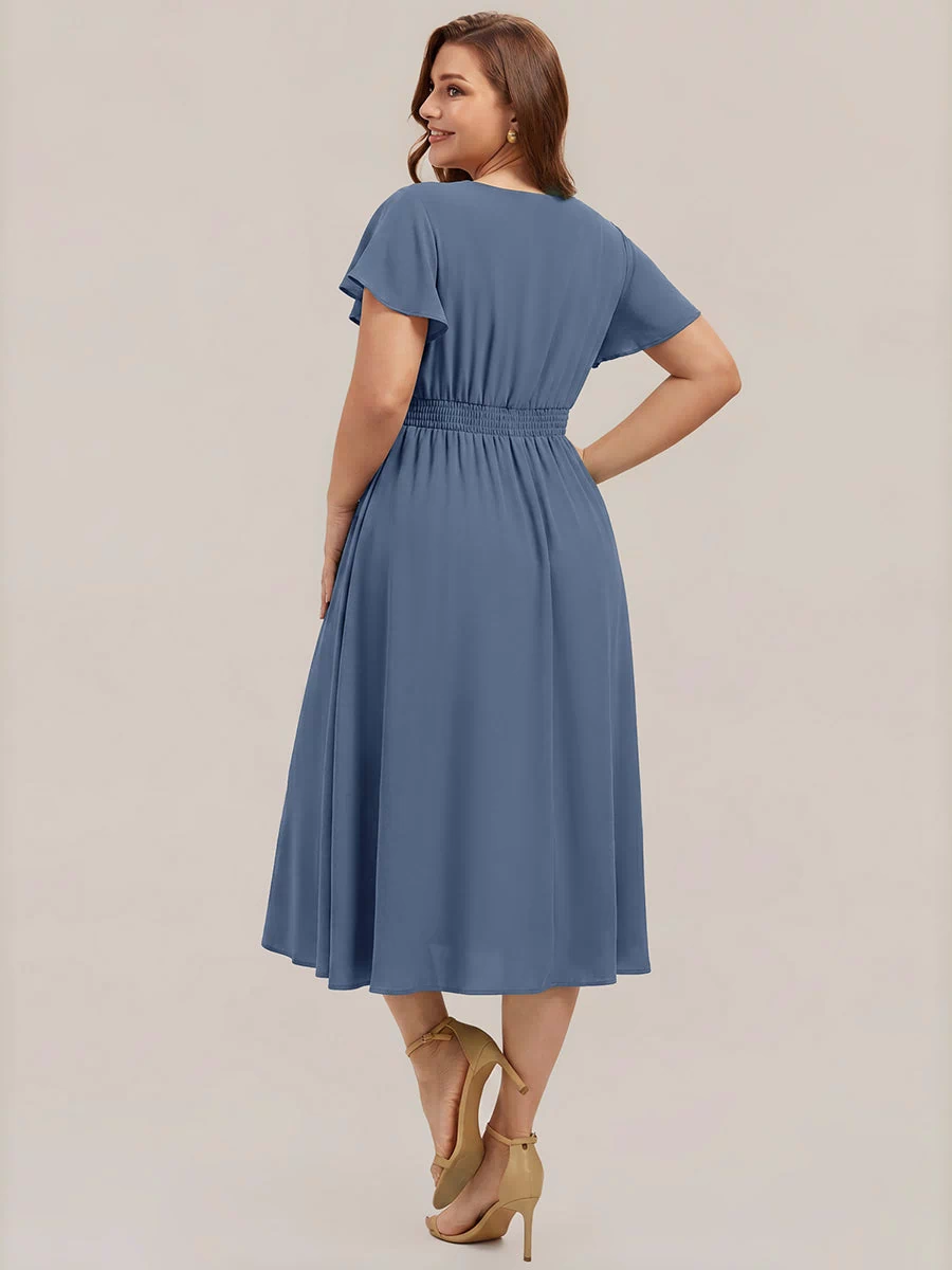 Chiffon Ruffle Sleeve A-Line Wedding Guest Dress #color_Dusty Blue