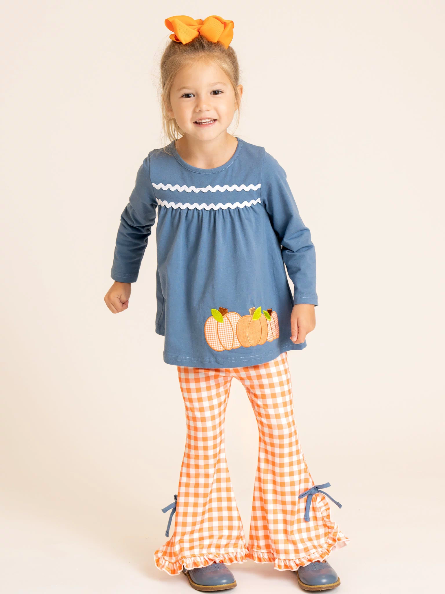 Chilly Pumpkin Picnic Embroidered Bell Bottom Ruffle Outfit