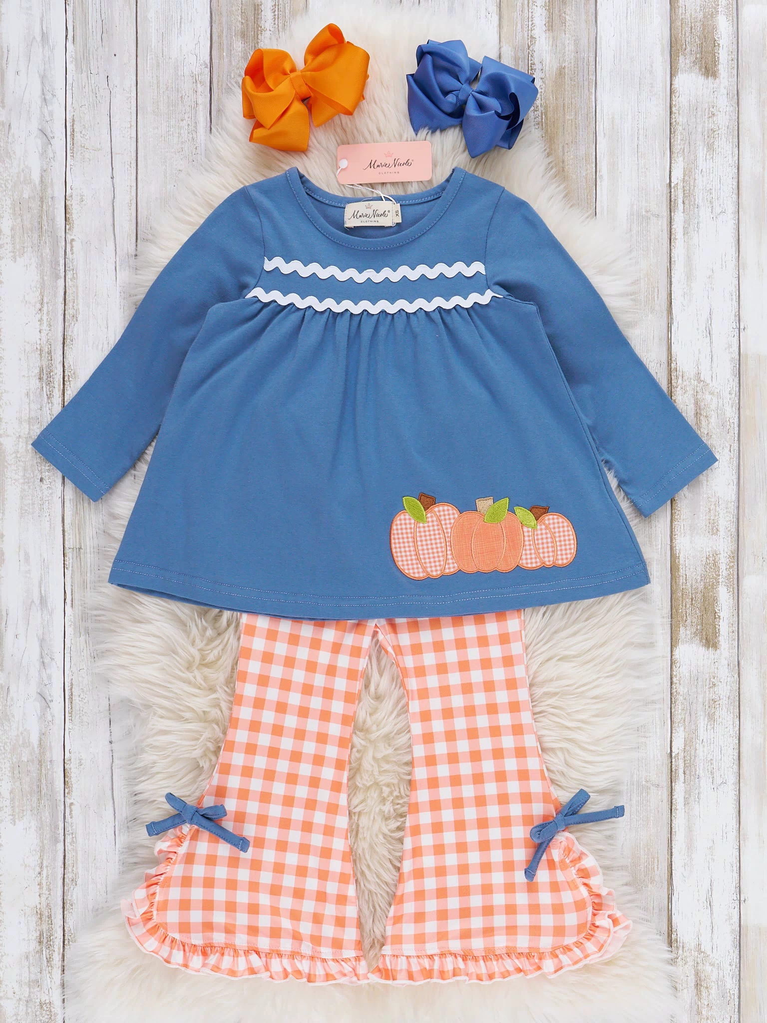 Chilly Pumpkin Picnic Embroidered Bell Bottom Ruffle Outfit - Marie Nicole Clothing
