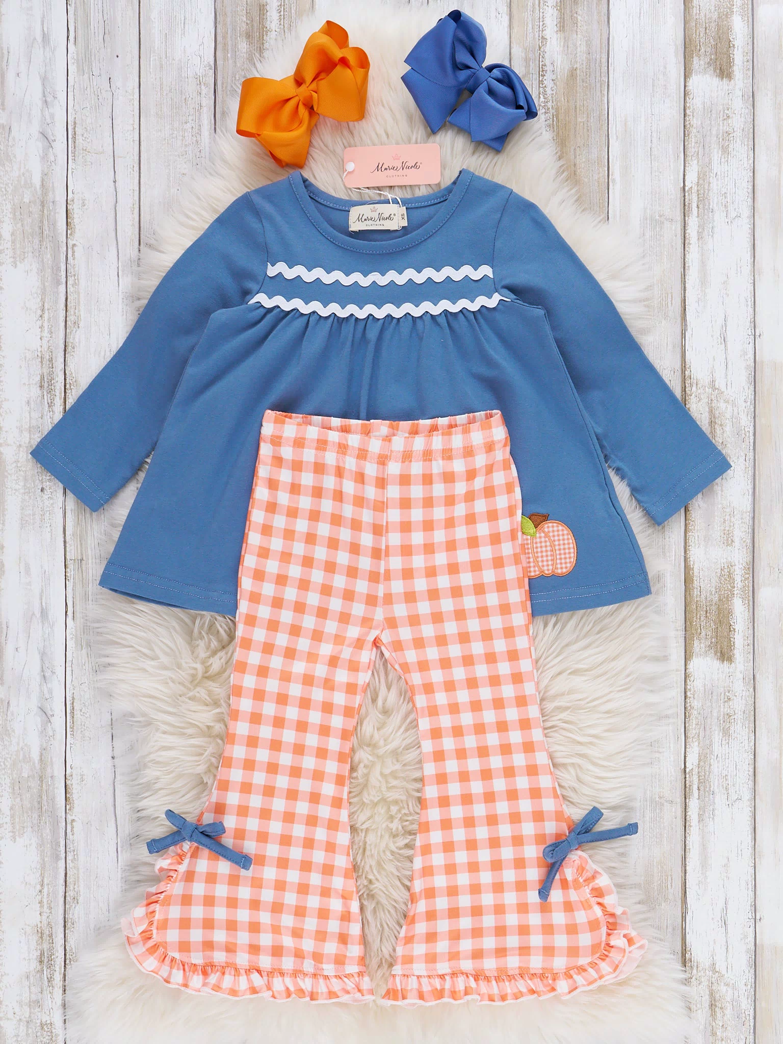 Chilly Pumpkin Picnic Embroidered Bell Bottom Ruffle Outfit - Marie Nicole Clothing