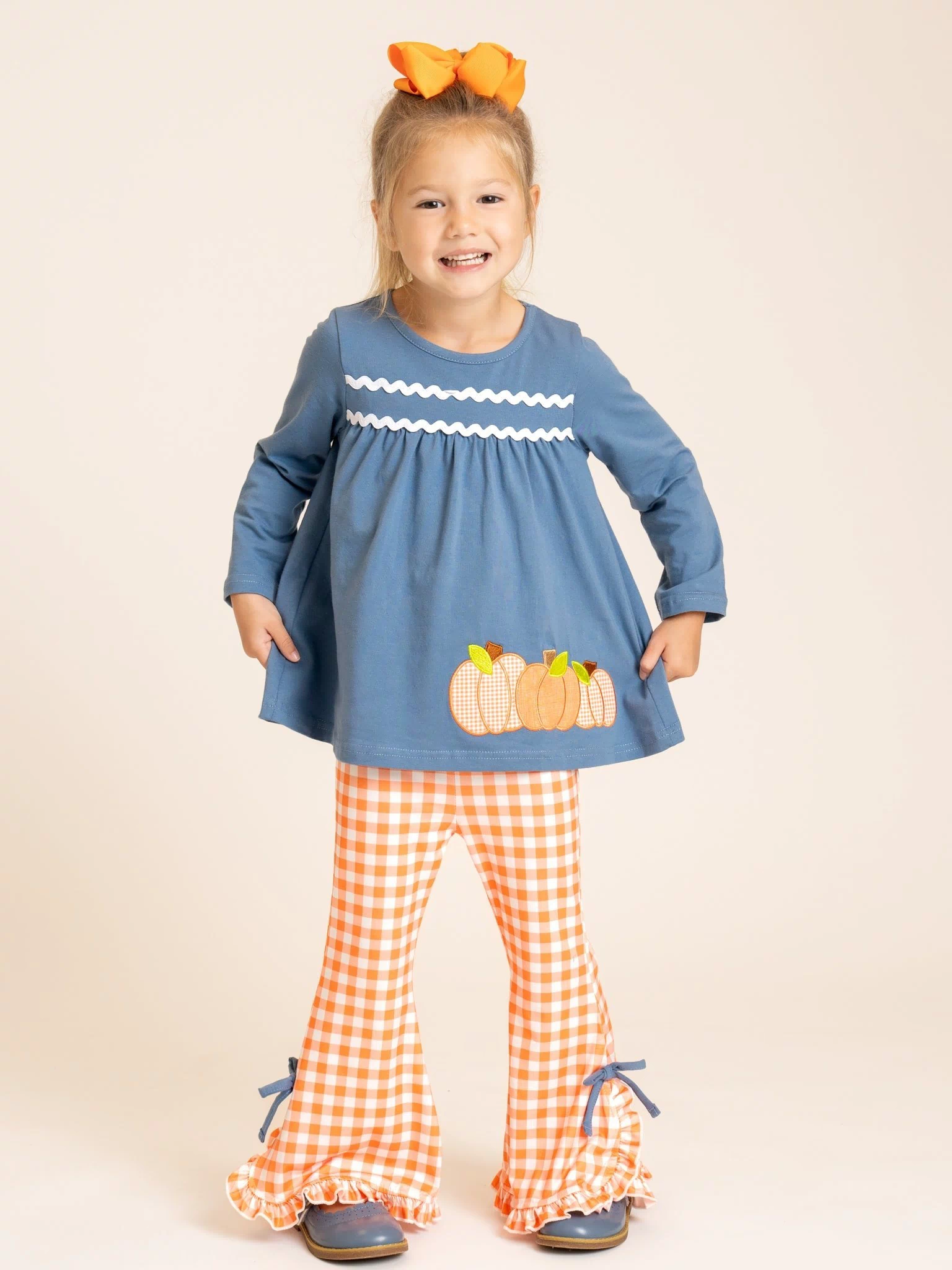 Chilly Pumpkin Picnic Embroidered Bell Bottom Ruffle Outfit - Marie Nicole Clothing
