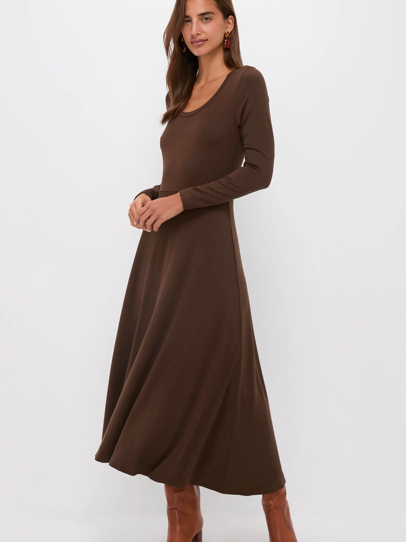 Chocolate Brown Long Sleeve Sara Maxi Dress
