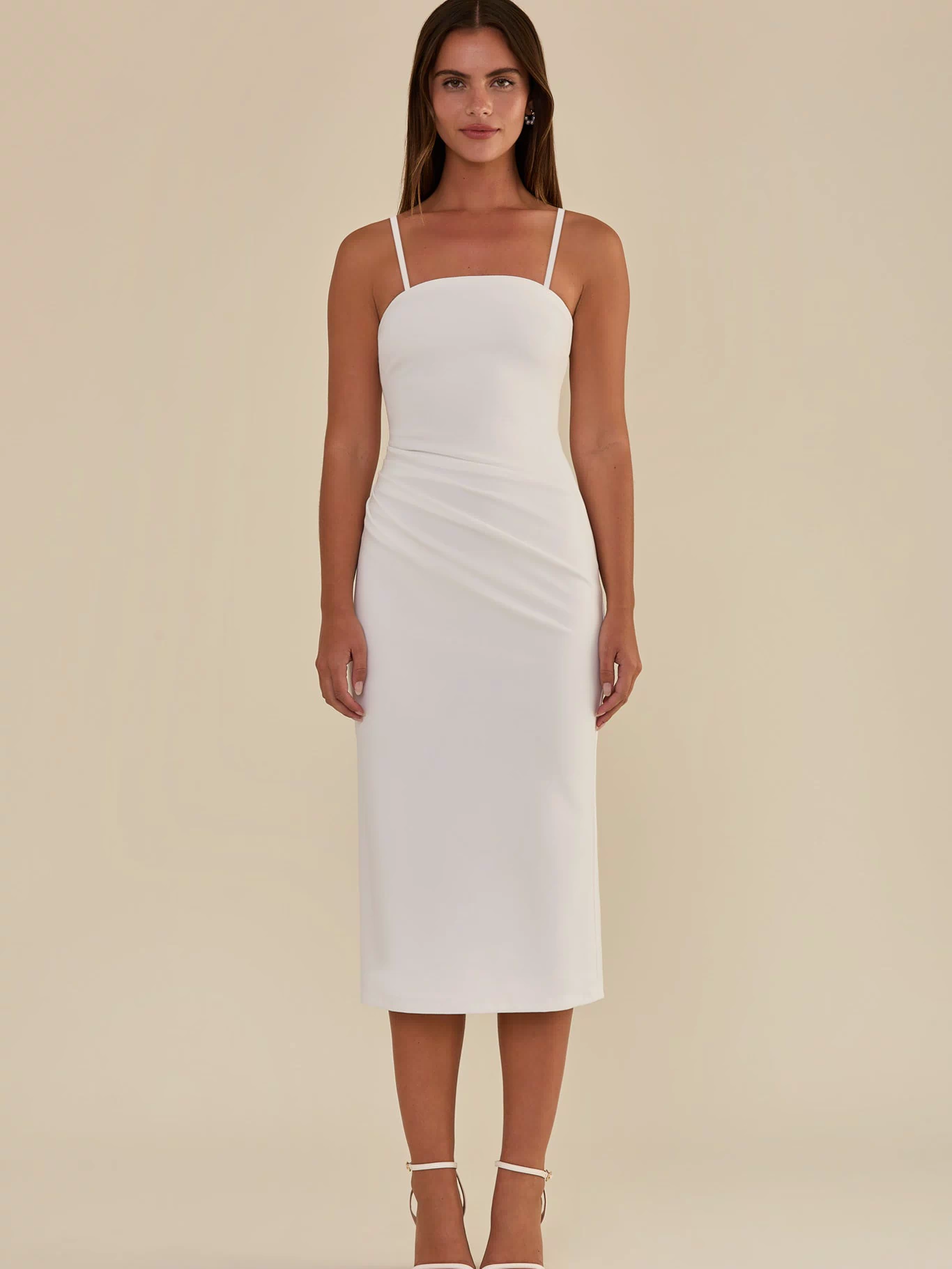 White Clara Knit Moss Crepe Dress by Birdy Grey
