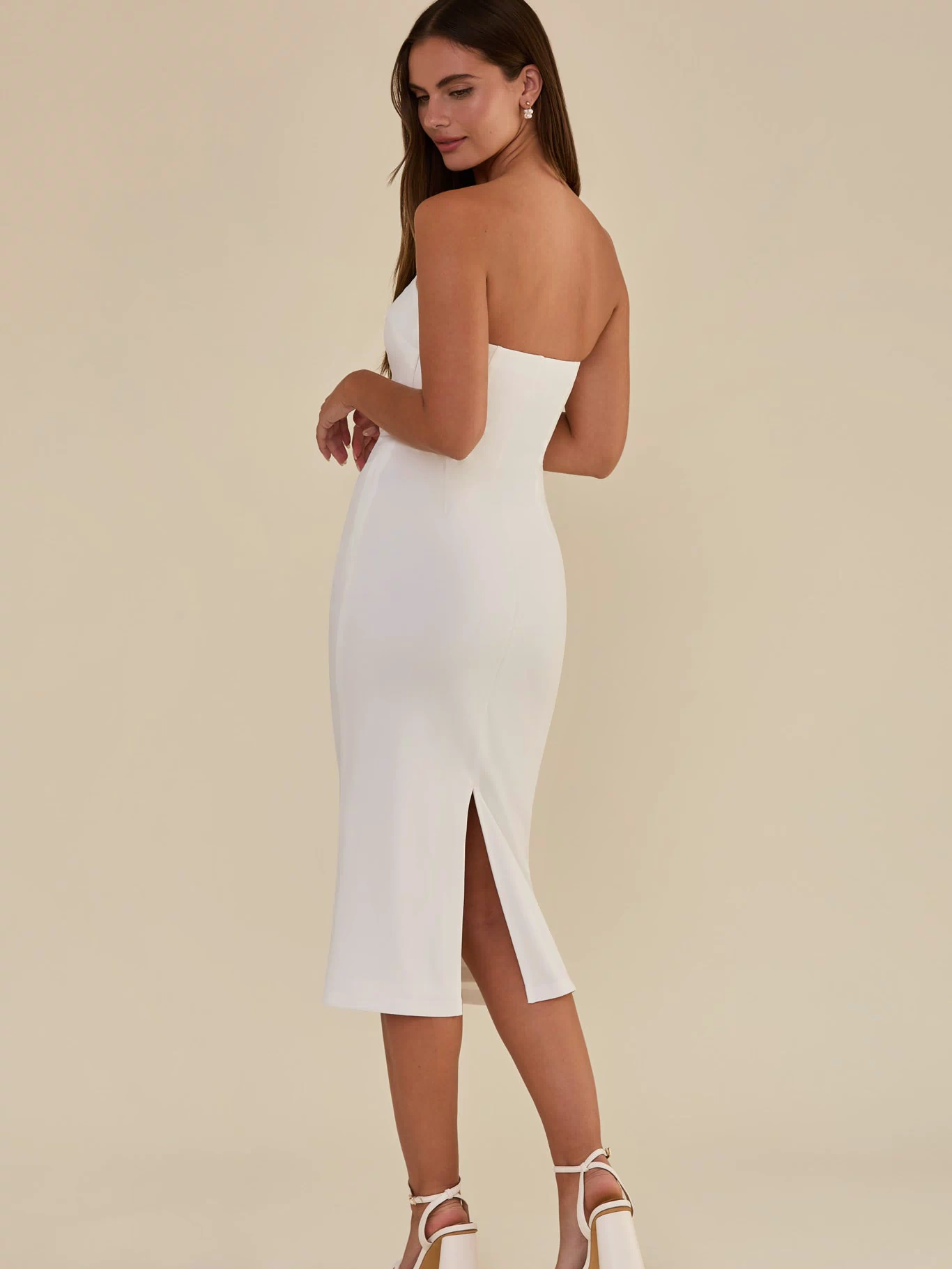 White Clara Knit Moss Crepe Dress by Birdy Grey