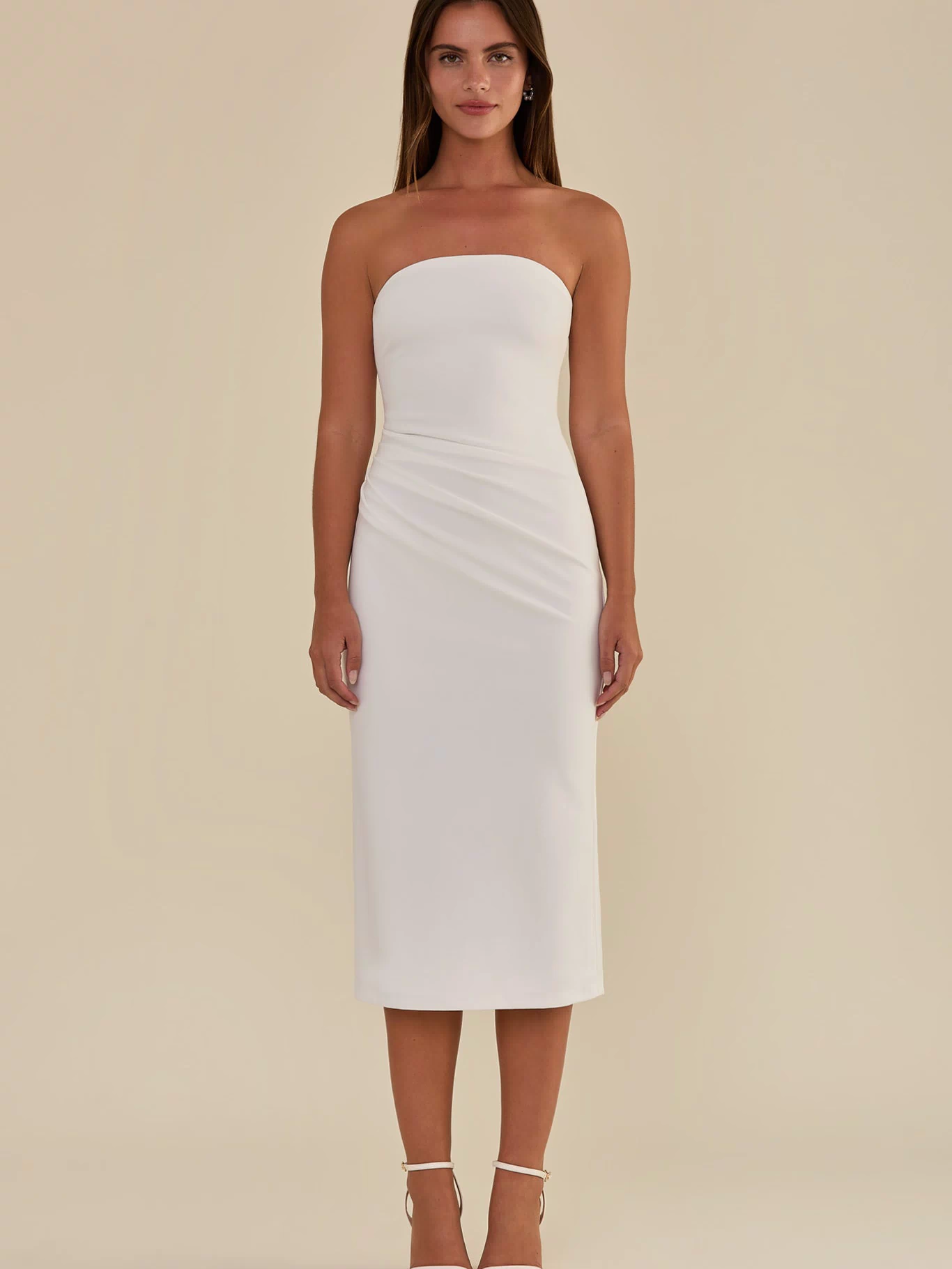 White Clara Knit Moss Crepe Dress by Birdy Grey