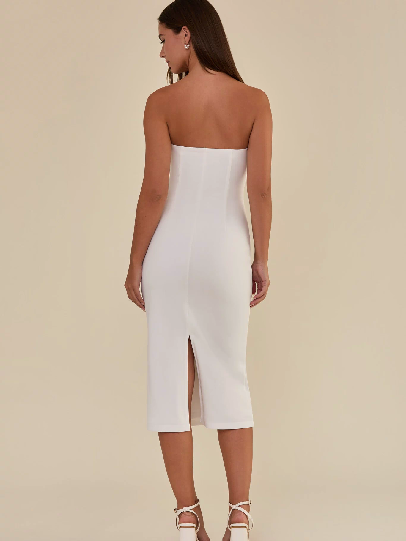 White Clara Knit Moss Crepe Dress by Birdy Grey