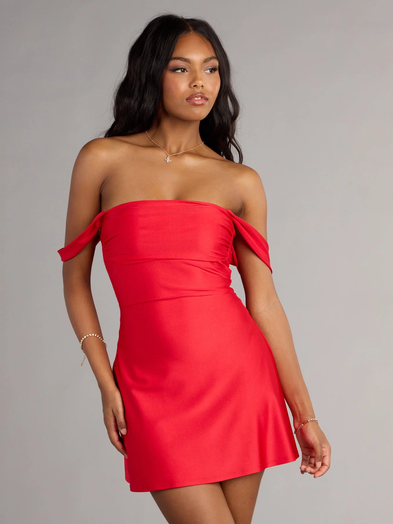 The Classics Lover Off-The-Shoulder Satin A-Line Mini Dress is your new go-to Windsor dress—effortless, versatile, and made to update your spring or summer style in seconds.