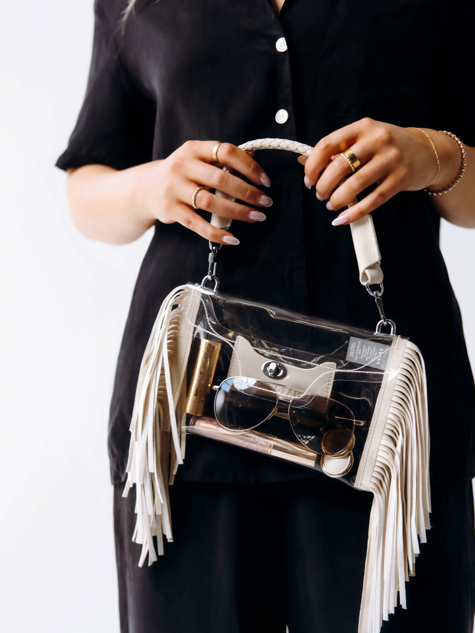 Clear Fringe Crossbody in taupe - Margo Paige