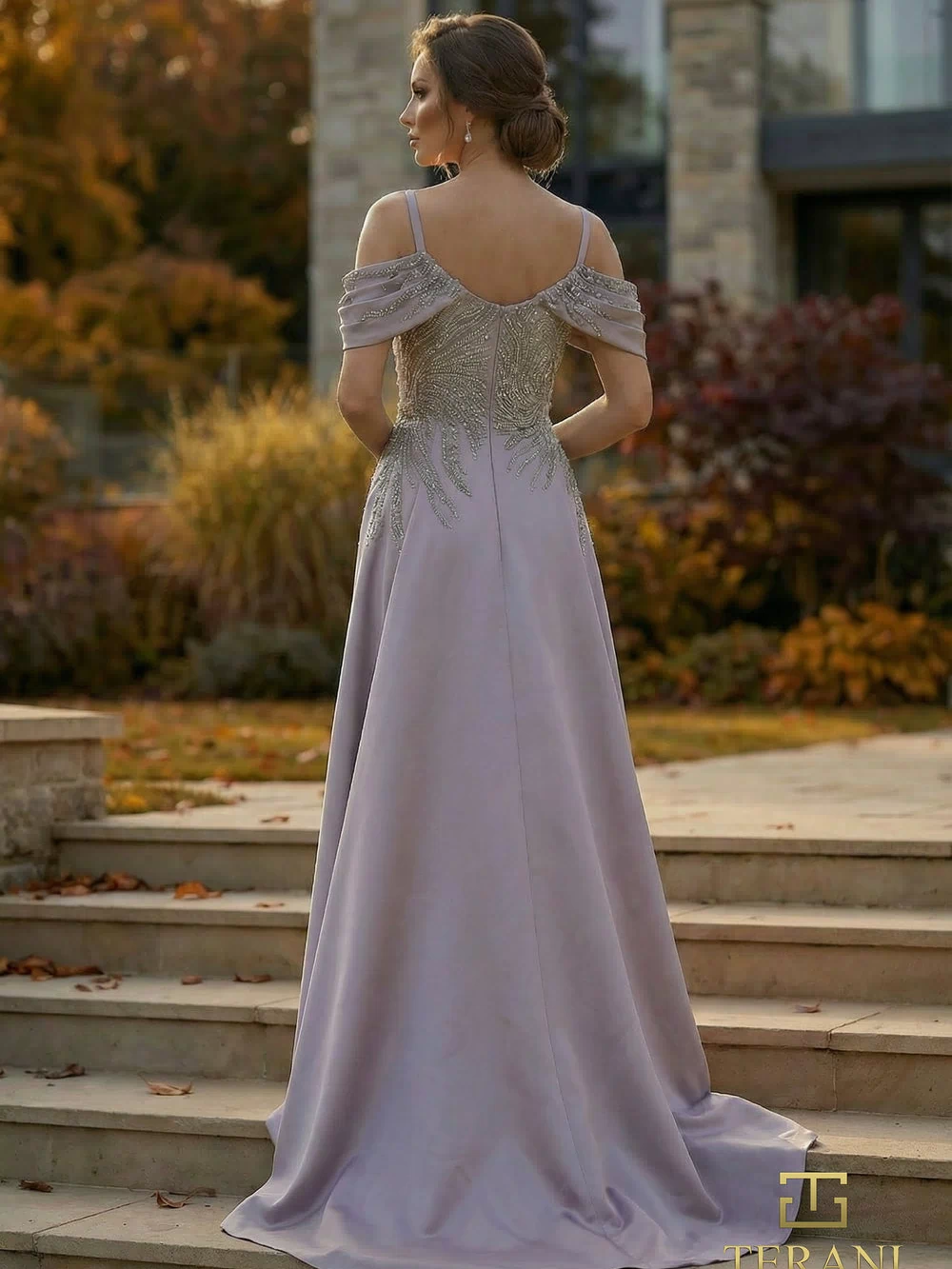 Cold-Shoulder Floor-Length Satin Formal A-Line Terani Couture 262M7286