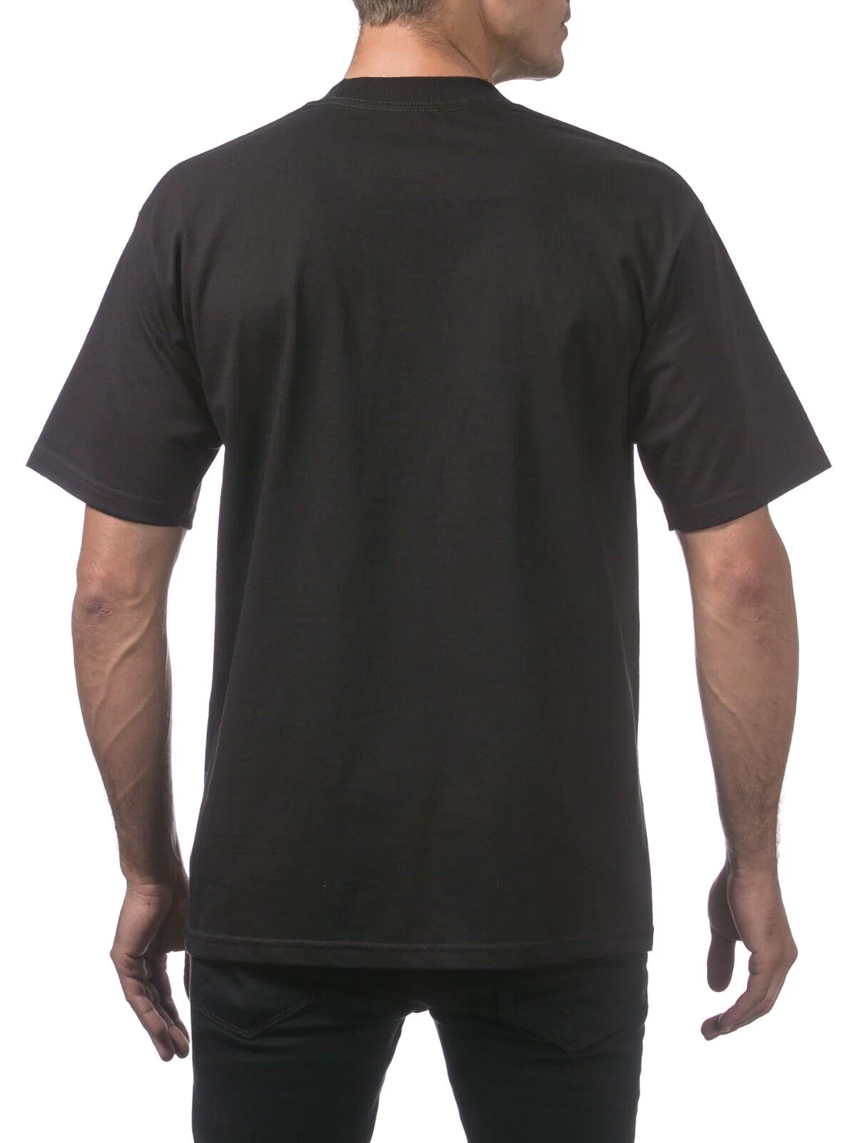 PRO CLUB HEAVYWEIGHT COTTON SHORT SLEEVE CREW NECK T-SHIRT - BLACK BACK SIDE