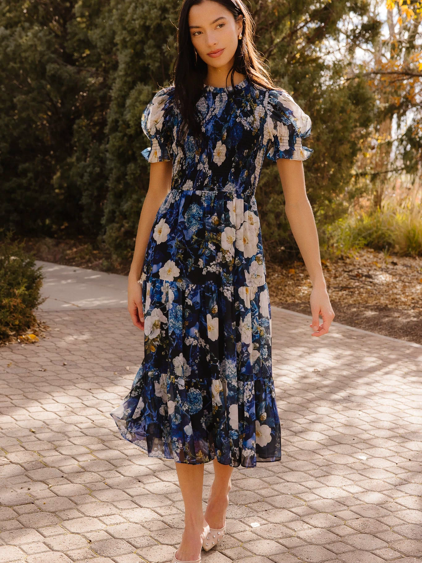 Cordelia Dress in Winter Rose Garden
