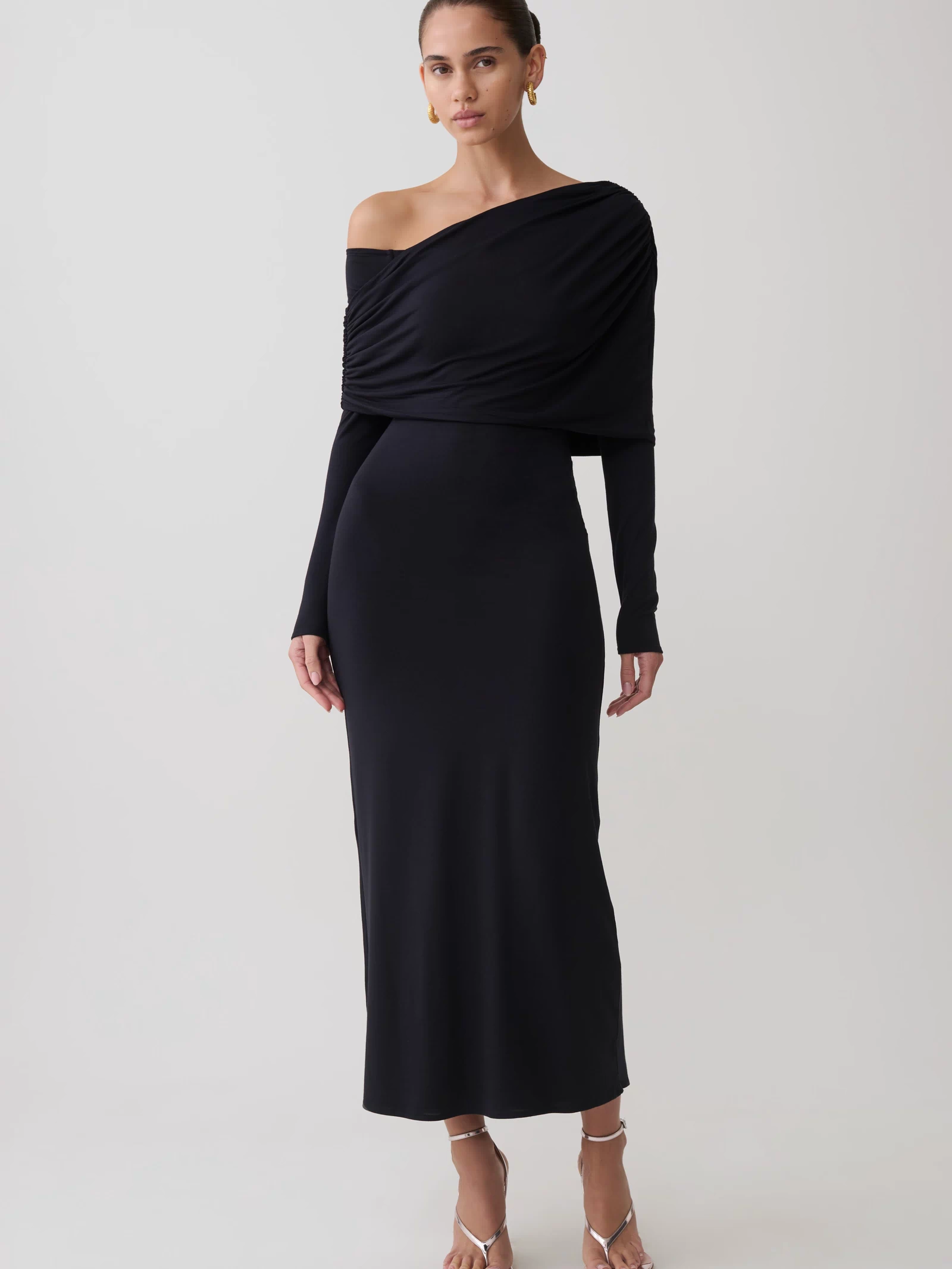 Corinna Modal One Shoulder Midi Dress - Black