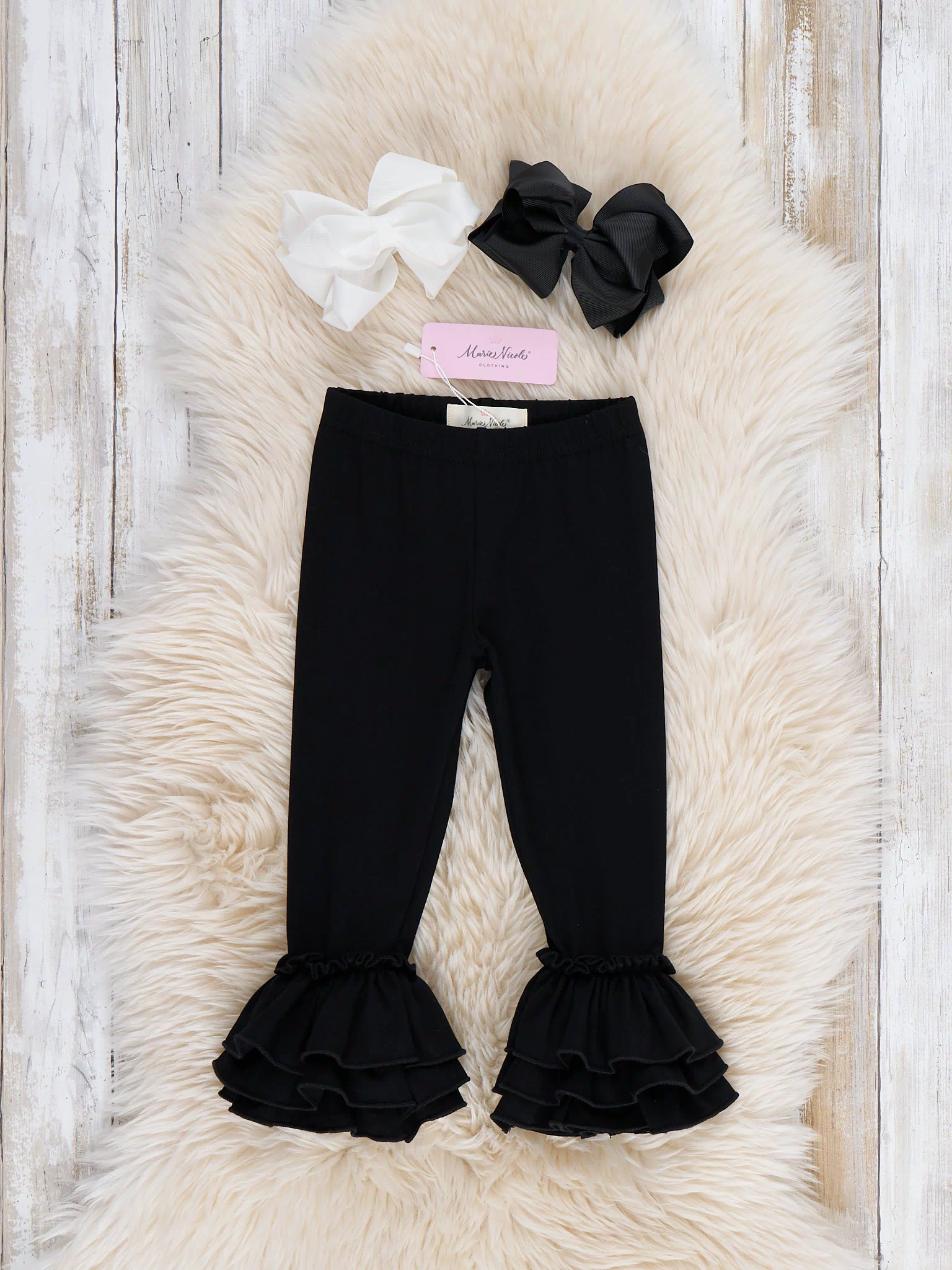 Cotton Bell Ruffle Leggings - Black