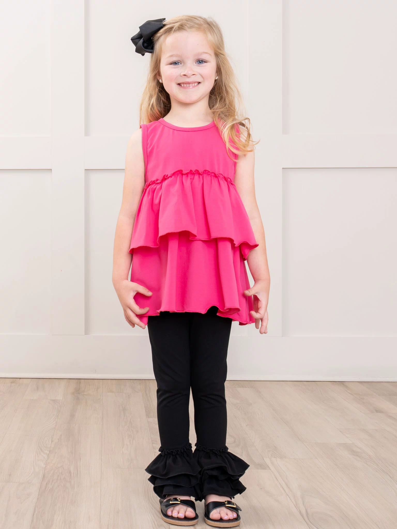 Cotton Bell Ruffle Leggings - Black - Marie Nicole Clothing
