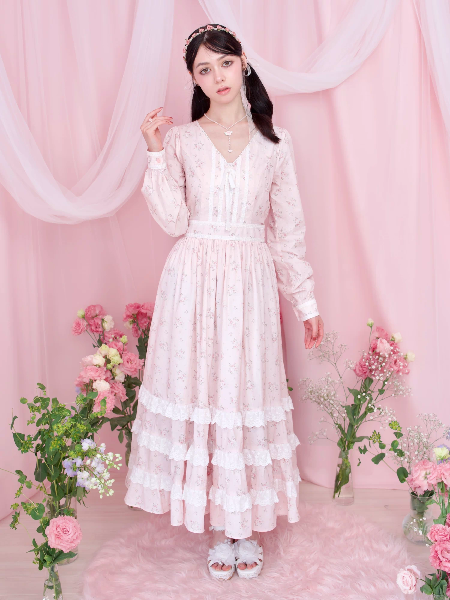 Vintage Lace Dreams Dress - Pink