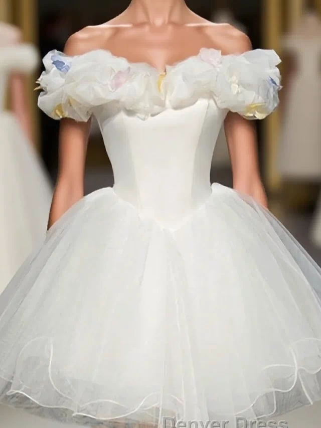 Cute White Tulle Short Prom Gowns White Homecoming Dresses