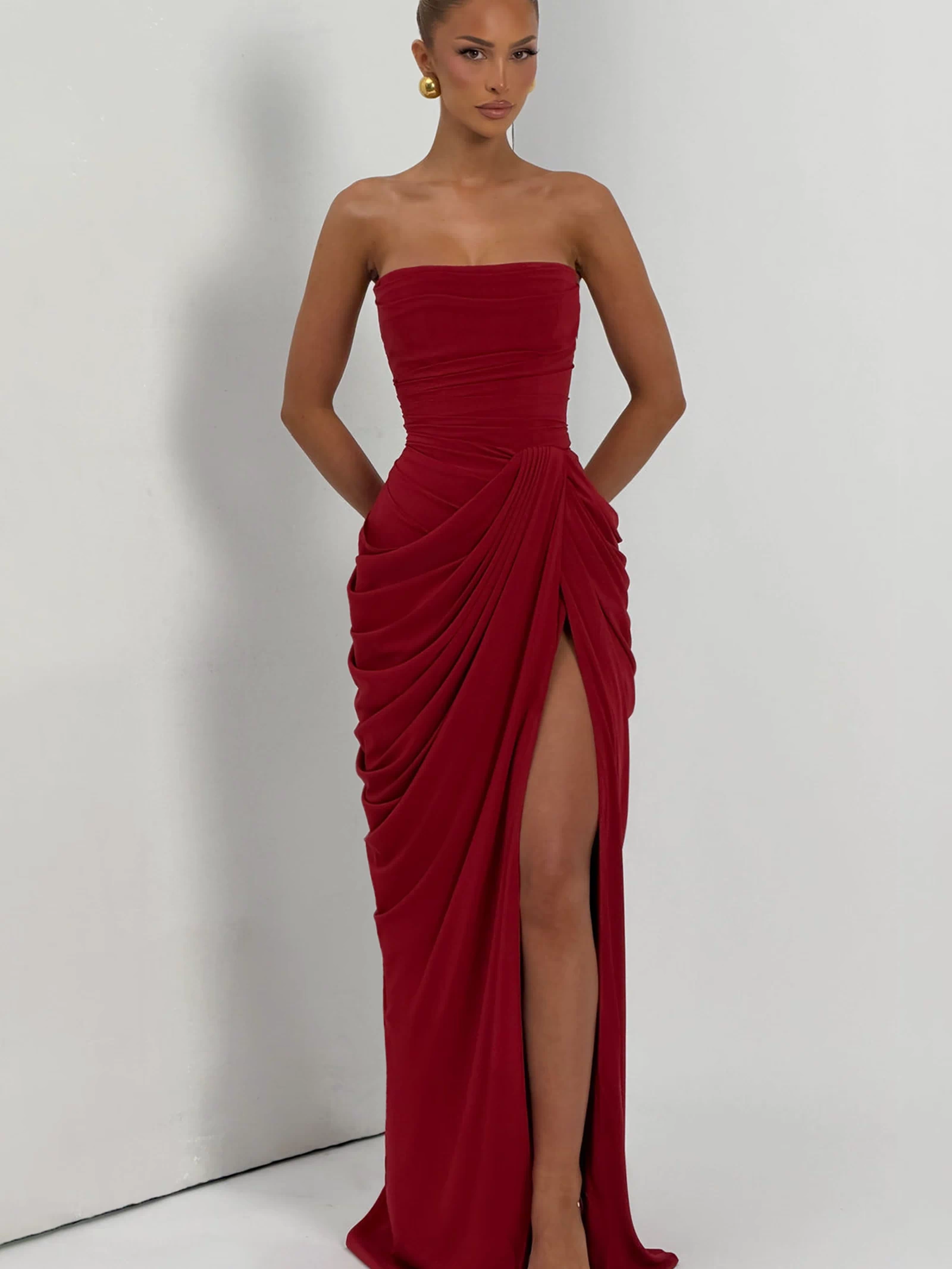 Cyra Maxi Dress - Deep Red Dress Babyboo Fashion Premium Exclusive Design