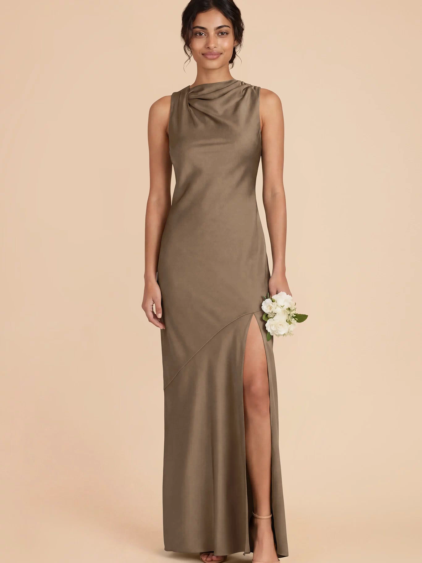 Daisy Matte Satin Dress - Mocha