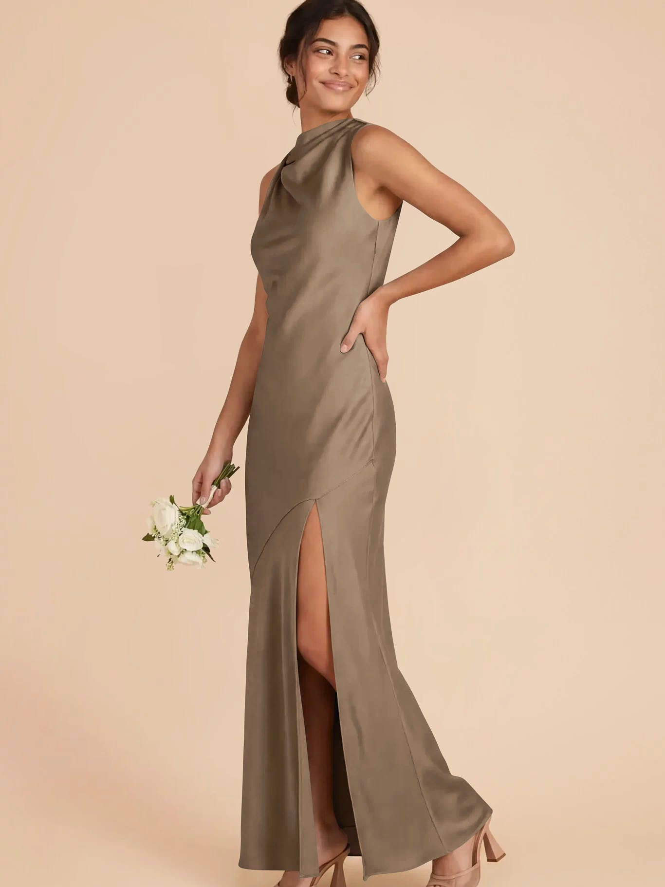 Daisy Matte Satin Dress - Mocha XXL / MOCHA / Rush Production