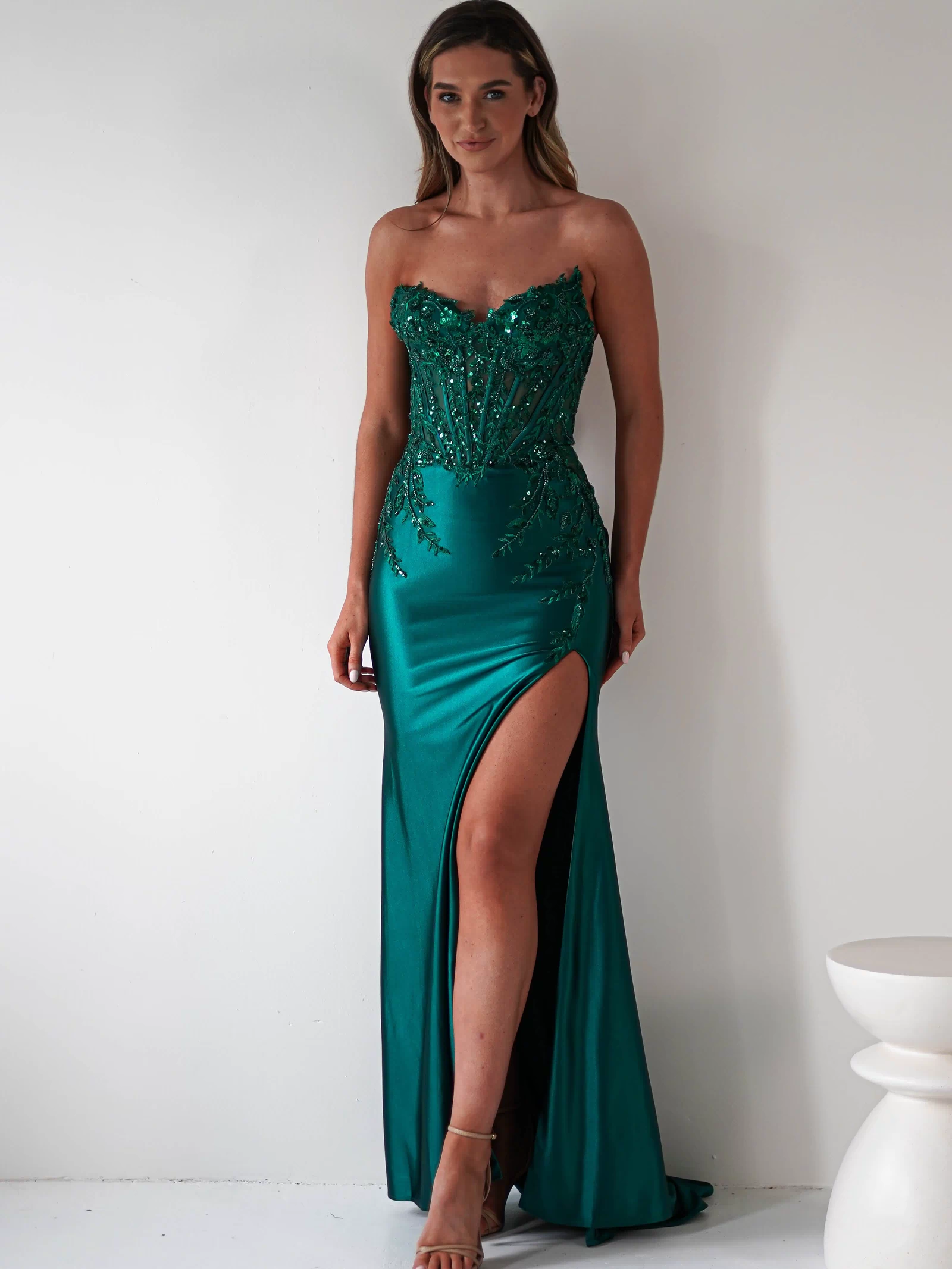 Dallas Luxe Embellished Gown | Emerald Green-Oh Hello Clothing