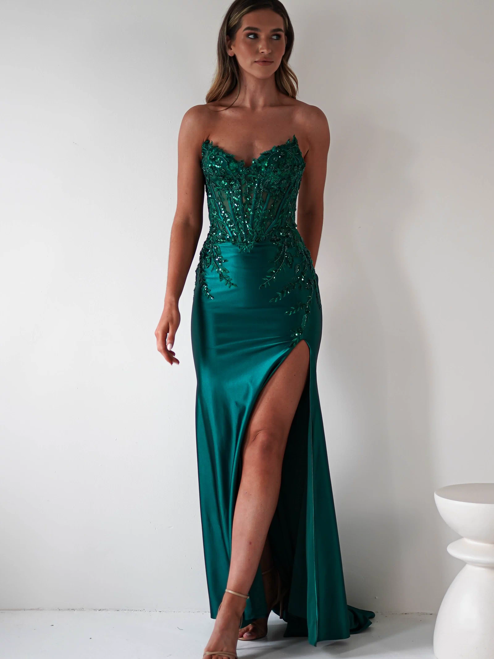 Dallas Luxe Embellished Gown | Emerald Green-Oh Hello Clothing
