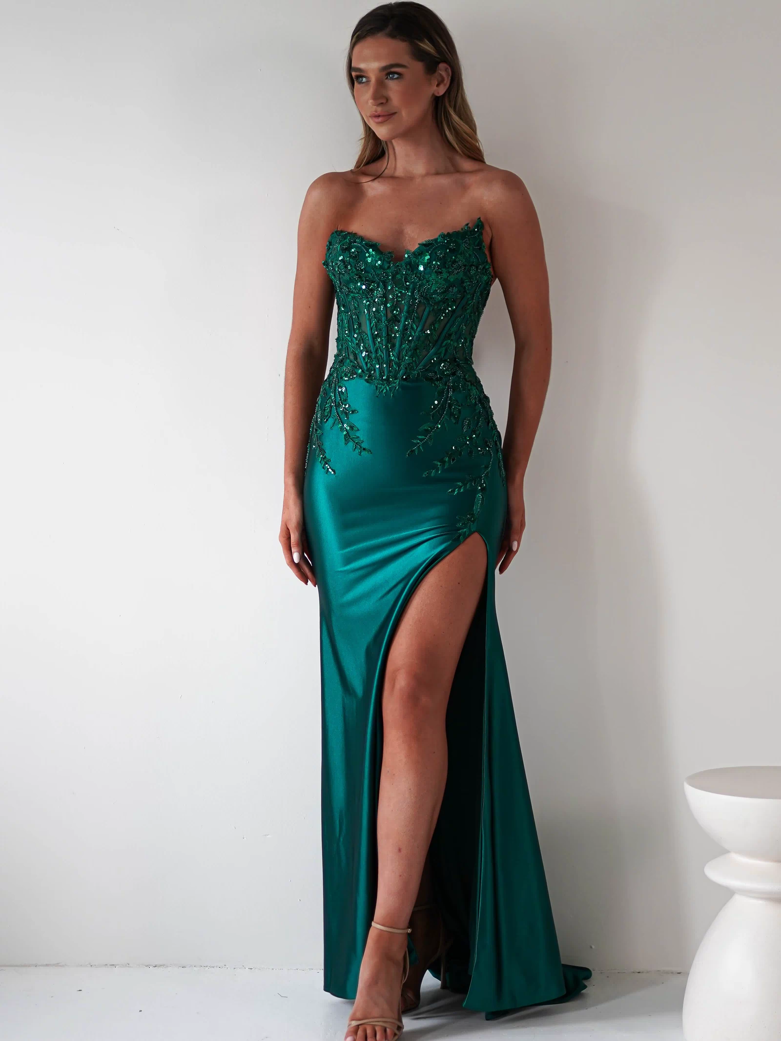 Dallas Luxe Embellished Gown | Emerald Green-Oh Hello Clothing