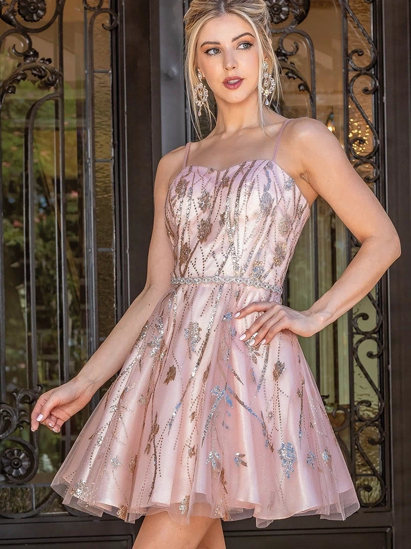 Glitter-Print A-Line Short Homecoming Dress
