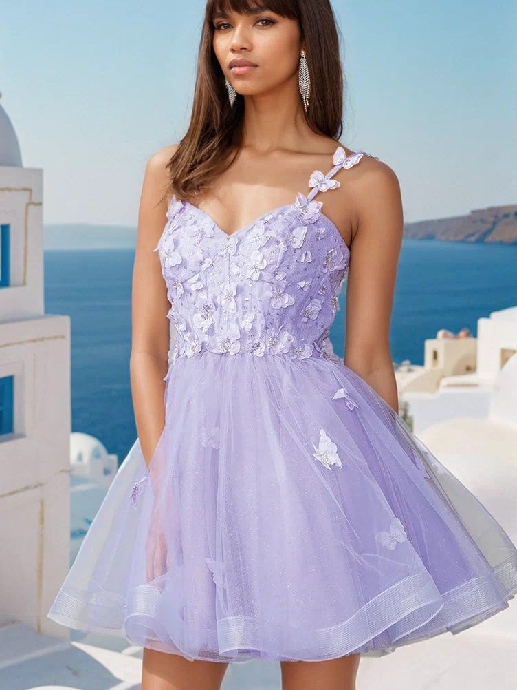 Lace-Up Short Butterfly Homecoming Dress 3369