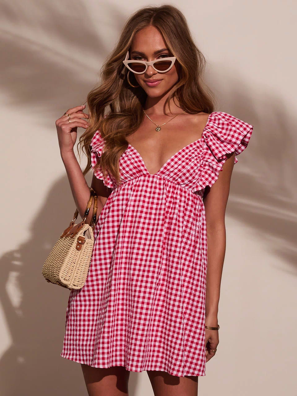 Daniela Gingham Babydoll Mini Dress