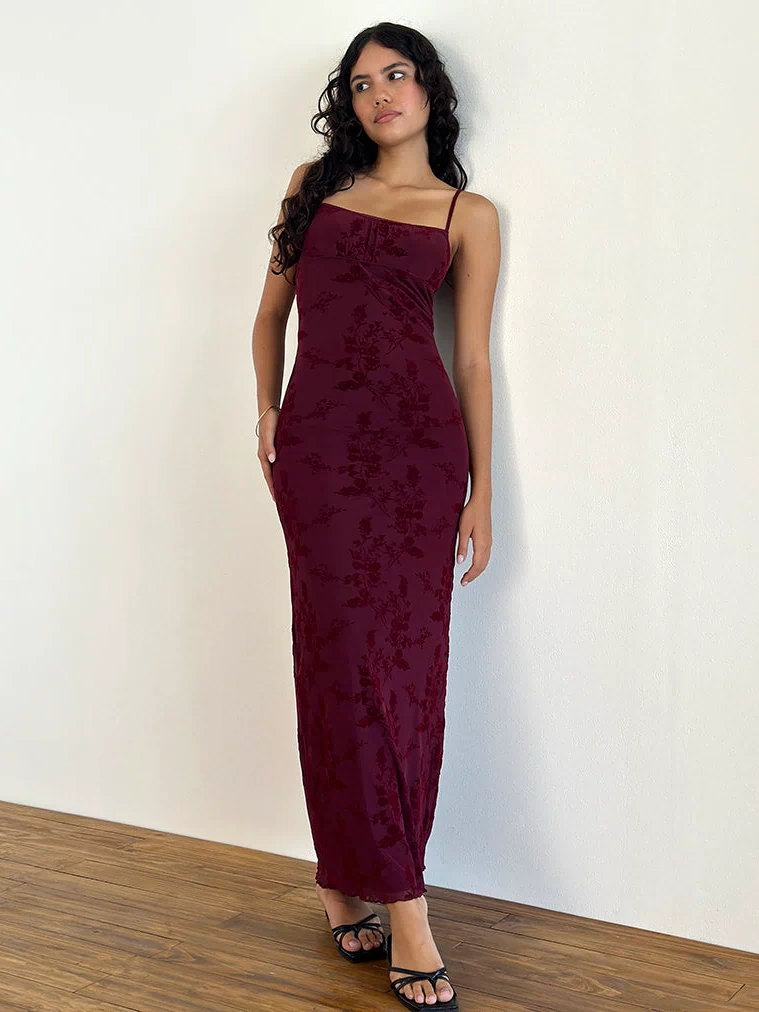Image of Darsih Maxi Dress in Botanical Flower Maroon