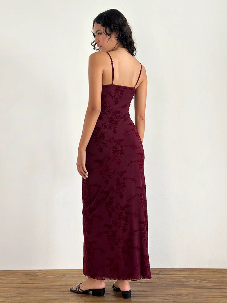 Image of Darsih Maxi Dress in Botanical Flower Maroon