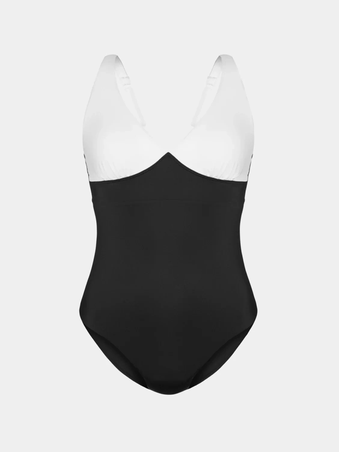 | Deep V One Piece Swimsuit shown front-facing against a light gray background | Black/White