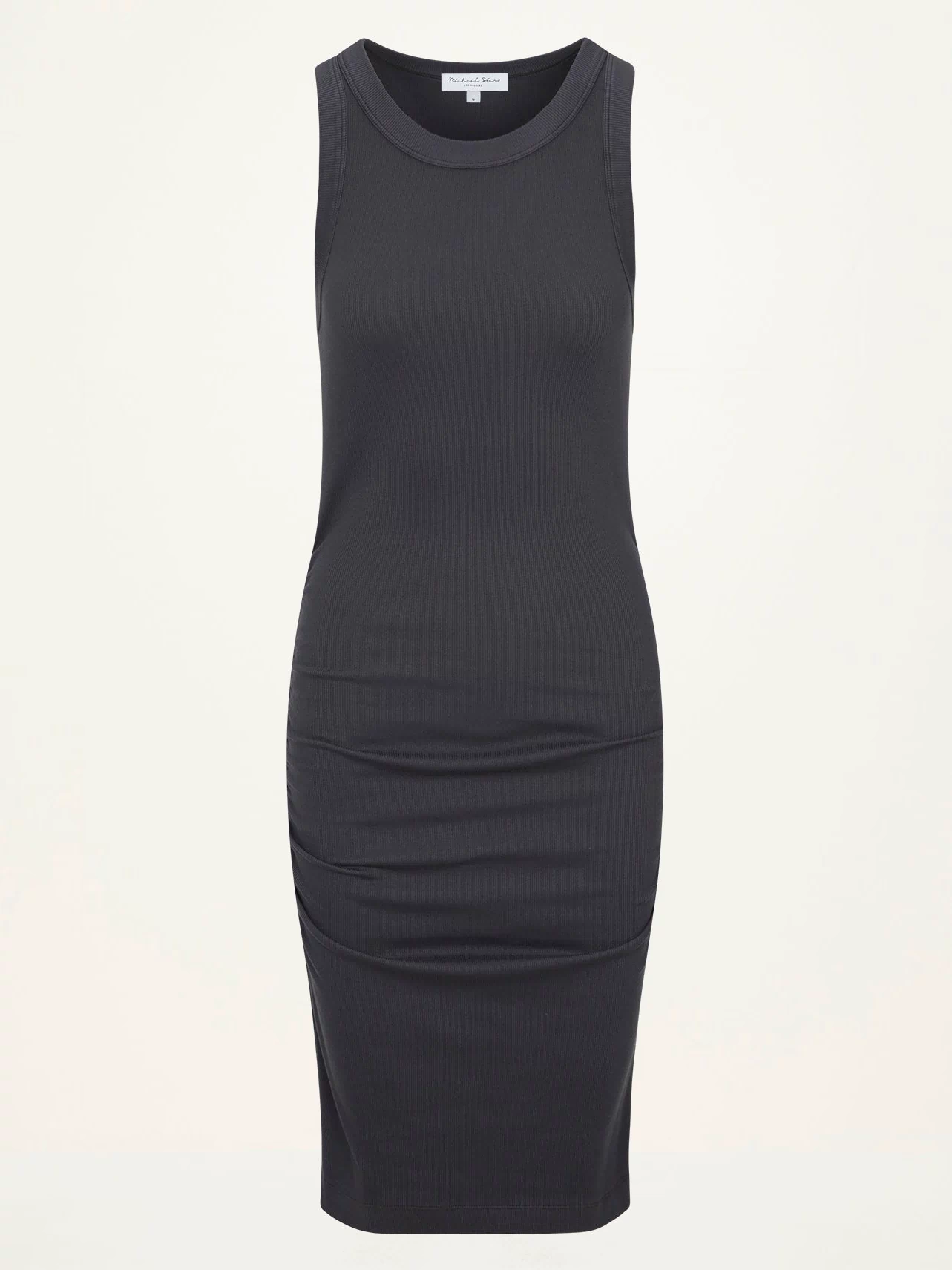 Demi Ribbed Dress in Oxide Grey  Close up View #OXIDE