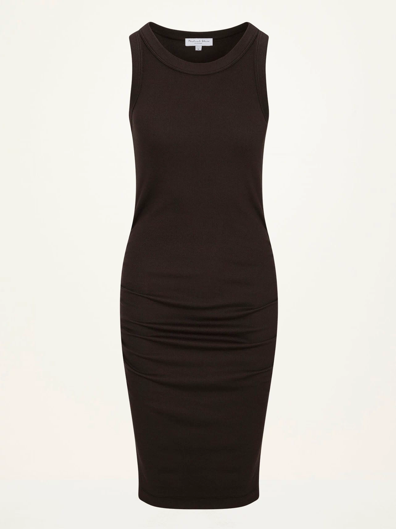 Demi Ribbed Dress in Java Brown Close Up View #JAVA