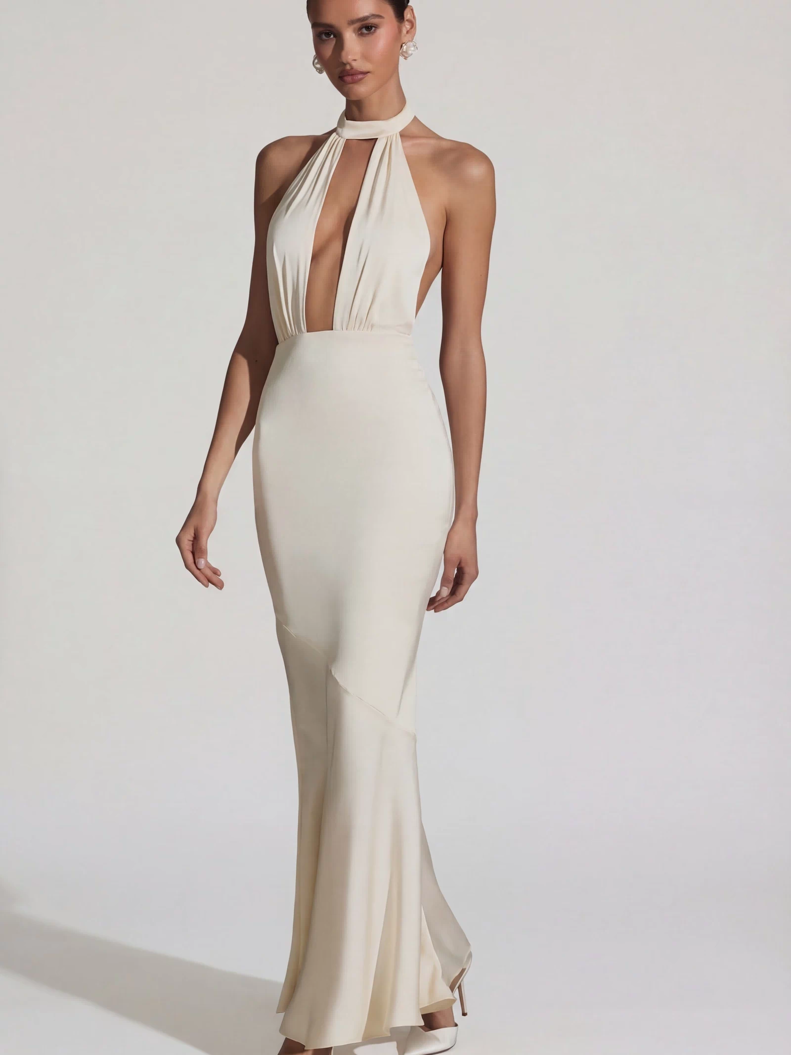 Backless Halterneck Fishtail Gown in Ivory