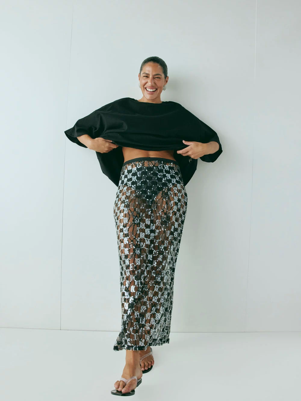 Devyn Sequin Midi Skirt Black - size:Jessica:AU 14 / US 10